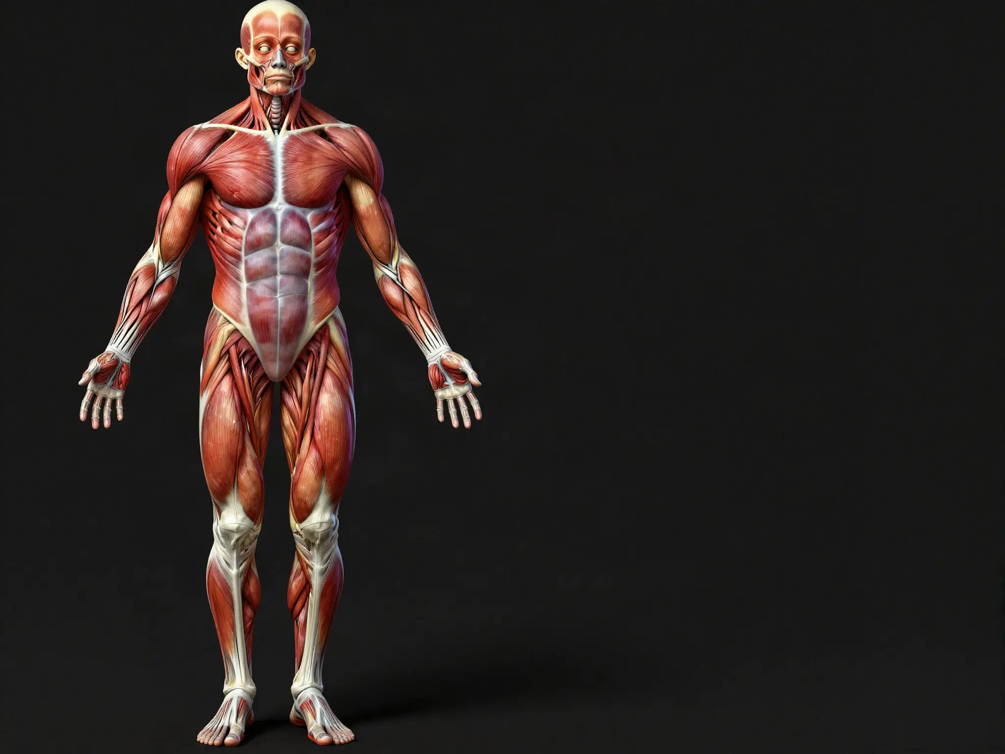 Illustration anatomique du corps humain, vue de face, système musculaire